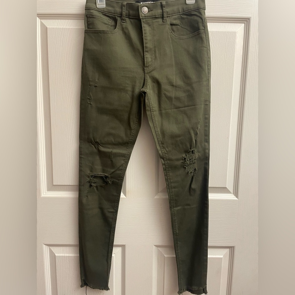 Express Distressed Olive Ankle Pants